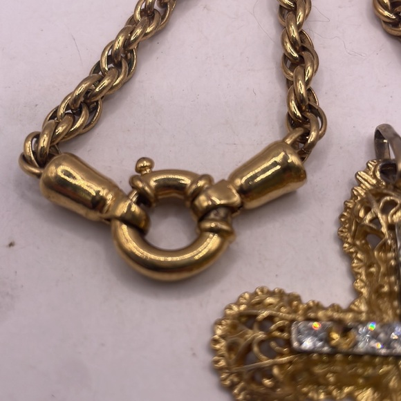 Vintage XL sping ring necklace 14 “ added Large Cross crystal encrusted Cross - Picture 5 of 9
